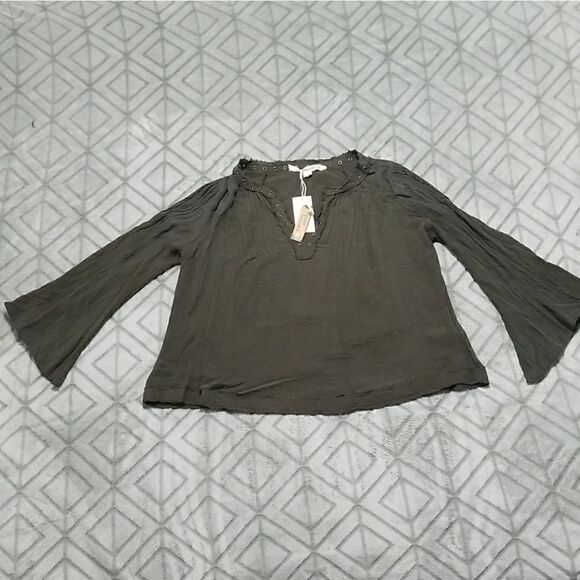 NWT Hippie Laundry Green Viscose Shabby Chic Boho Loose Fit Long Sleeve Blouse - Picture 1 of 4